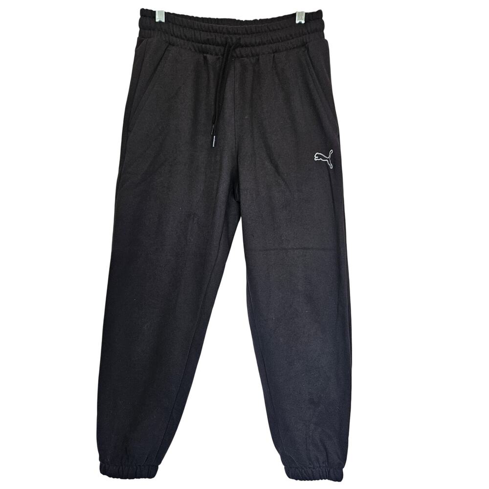 Puma Womens Medium Black Fleece Jogger Sweatpants Minimalist Athletic Cozy Chic